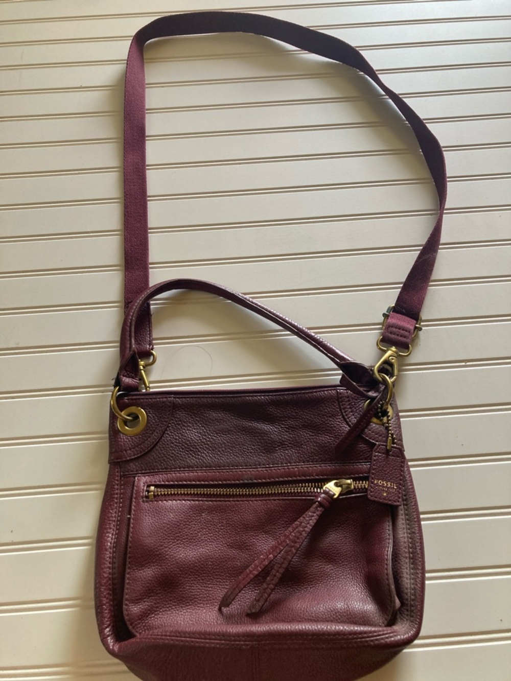Fossil Leather Crossbody Bag - Plum/Burgundy